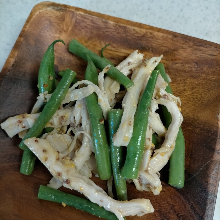 鶏ハムとインゲンのマヨマスタード炒め